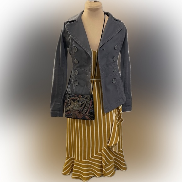 Blu Pepper Striped Mustard Faux Wrap Dress - Picture 2 of 7